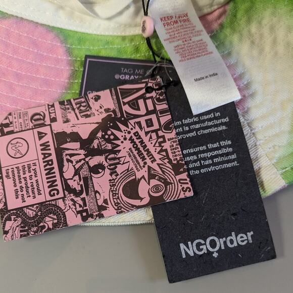 Dolls Kill NGOrder Green Pink Flower Sky Print Denim Fisherman Hat Wide Brim NWT - Picture 5 of 7